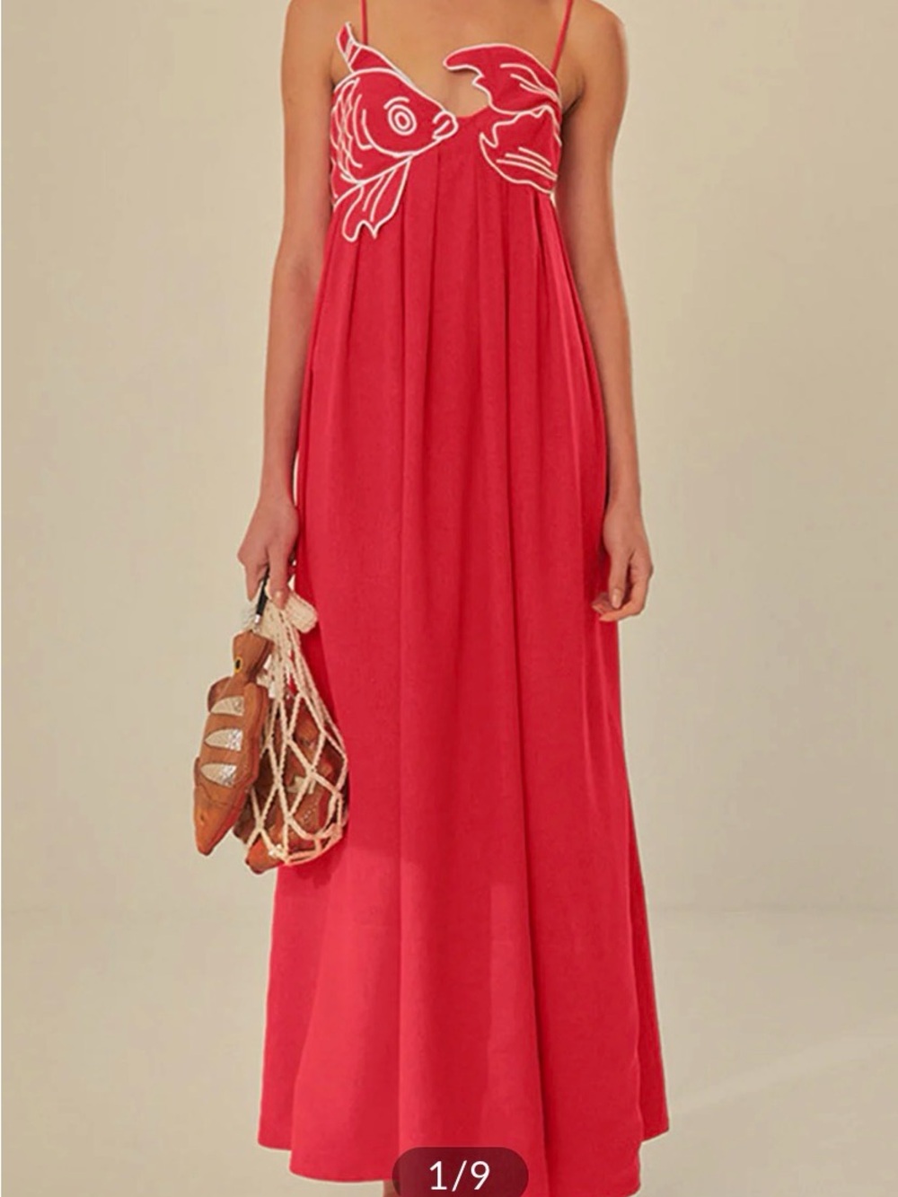 Red Spaghetti Strap Maxi Dress with Embroidered Bodice - Picture 4 of 5
